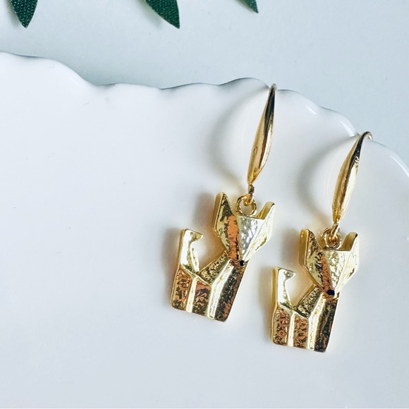 2/$30🌵 Golden Origami Fox Earrings Dangle Woodland Animal Delicate Jewelry NEW - Picture 3 of 7